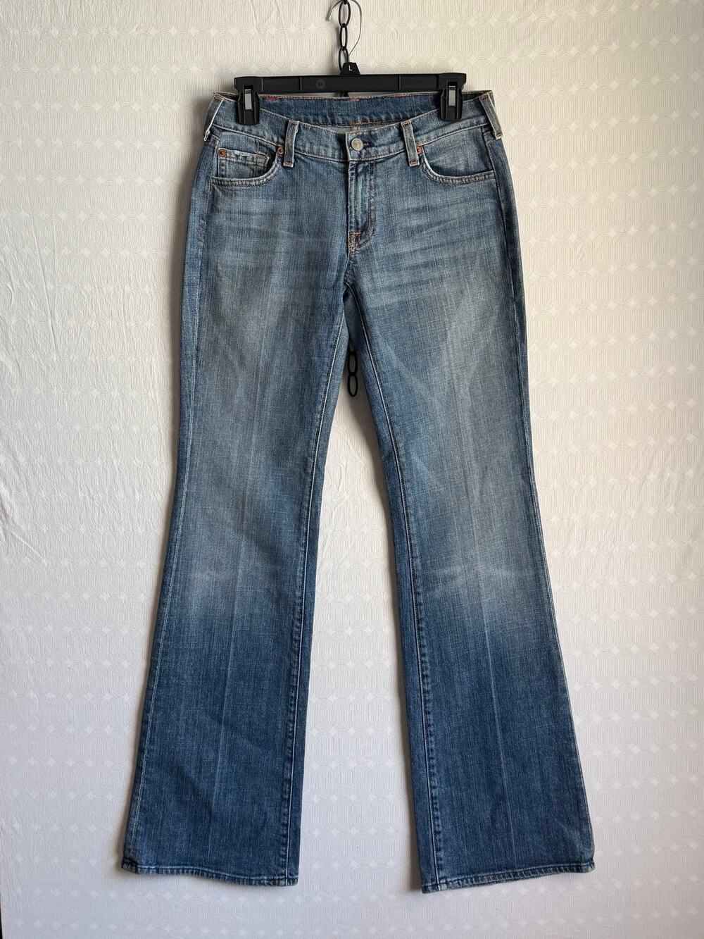 7 For All Mankind Low Rise Flare Jeans Women's Size 30 Made in USA Blue Denim